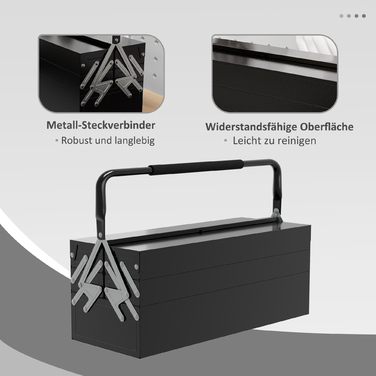 DURHAND Tool Case Tool Box 5 Compartments Folding Steel (SPCC) Black 56 x 20 x 41 cm | Aosom