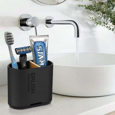 Тримач для електричної зубної щітки - органайзер для ванної кімнати, знімний, з отвором для стоку води, чорний, середній