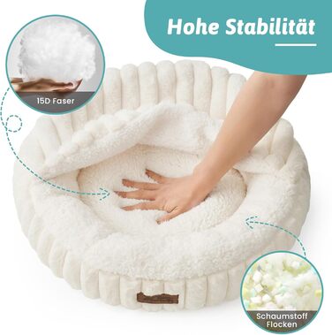 Кігтеточка-лежанка для котів та маленьких собак, кругла, пухнаста, антистресова, з ковдрою, пухнастий лежак-донат, знімний чохол, антиковзаюча підкладка (кремовий, 89x89x18 см)