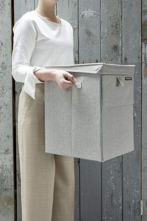 Brabantia - Stackable Laundry Box - Laundry Basket - Easy to fill and empty - Large volume - Folds flat quickly - Lightweight and sturdy handles - Grey - 35 L - 37.0 x 44.5 x 32.0 cm