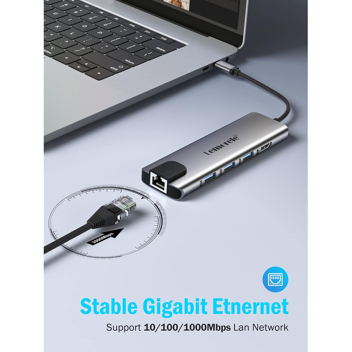 Lemorele Док-станція USB C хаб 9-в-1 з Ethernet: 2xHDMI 4K, 3xUSB 3.0/2.0, VGA, PD 100W, SD/TF, для Windows, MacBook, Dell, HP, Lenovo, Surface