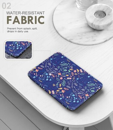 Чохол MoKo для Kindle 6' (11 покоління, 2024/2022) з авто-вимкненням, Smart Cover з квітами на синьому фоні
