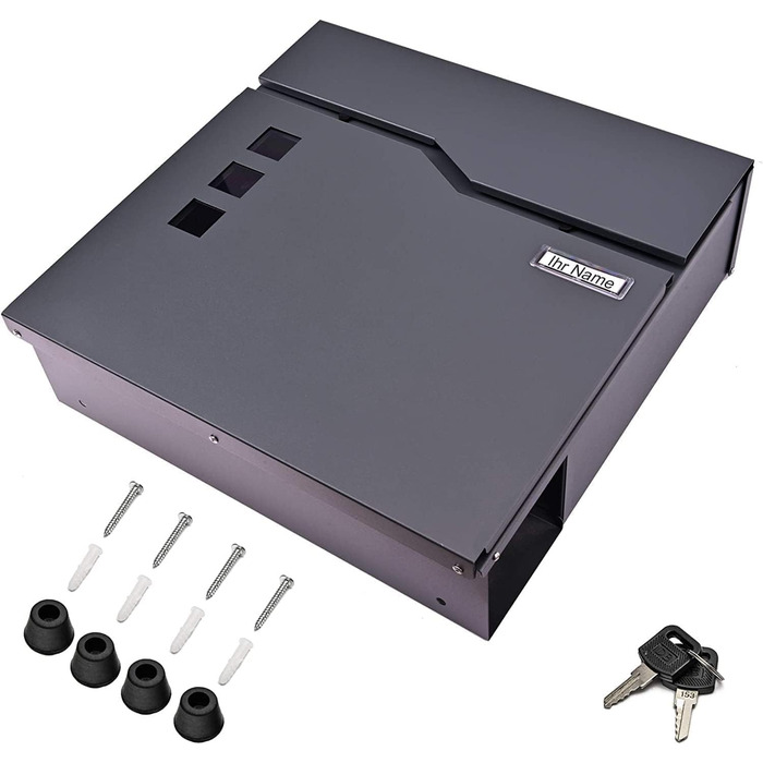 Поштова скринька Verda Anthrazit з газетницею, порошкове покриття AkzoNobel, 2 ключі, табличка з іменем, дизайнерська настінна поштова скринька з нержавіючої сталі SN3678-1