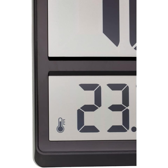 TFA Dostmann XL Wall Clock digital, 60.4520.01, with temperature and humidity, weekday (8 languages), radio-controlled clock, easy to read, large, (Black with batteries)