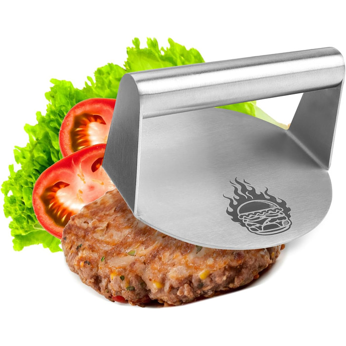 Пресс для бургерів COM-FOUR® Ø 14 см з нержавіючої сталі 430, Burger Smasher - прес для рівних котлет, придатний для миття в посудомийній машині, Fleischbeschwerer ідеально підходить для гриля та сковороди