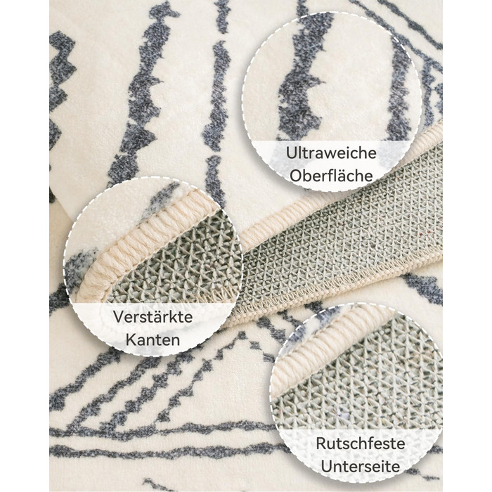 Килимок-довгий килим для коридору 60 x 180 см, неслизький для кухні, з коротким ворсом, пральний, складаний, у стилі бохо – для коридору, кухні, вітальні та офісу, чорно-білий 60 x 180 см