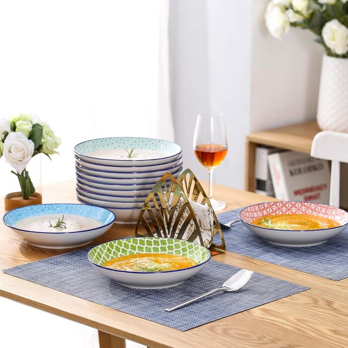 Набір тарілок Vancasso Maracon (12 шт.) - супові та глибокі, порцеляна, Ø 21.5 см, 600 мл