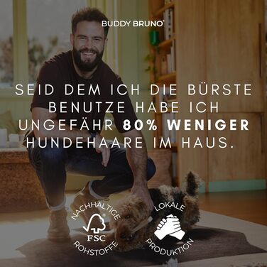 Щітка для собак Buddy Bruno® для короткошерстих порід, 100% натуральна щетина, для щоденного догляду за шерстю, преміум-щітка для собак та котів, з очищувачем, MADE IN DE