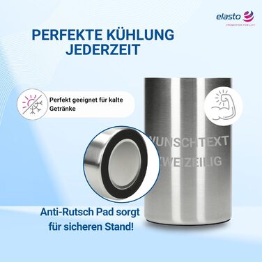 Персоналізований охолоджувач для пляшок 'Chill' - двостінний охолоджувач для вина з нержавіючої сталі - охолоджувач для вина, шампанського, пива - подарунок для поціновувачів вина, друзів, батьків, колір: срібло + індивідуальний текст