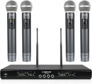 Набір бездротових мікрофонів Phenyx Pro PTU-5200: 4 динамічні мікрофони, UHF, 200ft, для співу, караоке, церкви, DJ