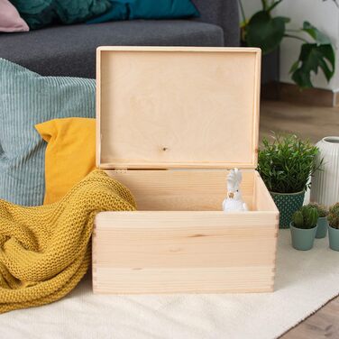 Wooden box with lid - 40x30x24cm, Natural, FSC® - Multi-purpose box without handles - Storage box | Memory box | Craft & Gift box