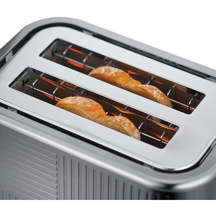 Russell Hobbs Toaster [for 2 slices] Geo Stainless Steel Grey (extra wide toast slots, including bun warmer, 6 browning levels + defrost & reheat function, Quick Toast Technology, 1640W) 25250-56