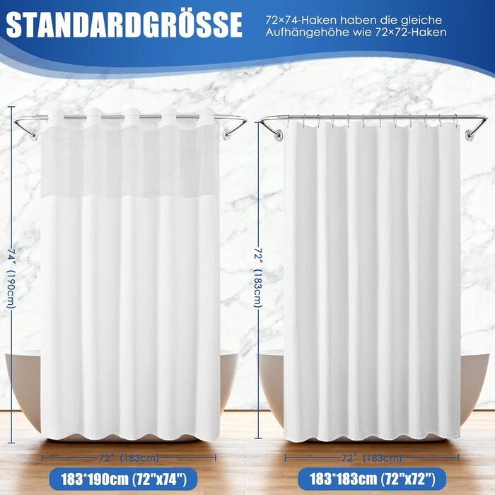 Водонепроникна штора для душу з вафельної тканини 180x190 см, 260 GSM, сіра. Преміум якість, антигрибкова, з 10 кільцями, готельний стиль, машинне прання