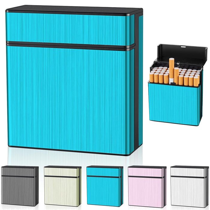 Металеве тютюнопакувальник для 40 сигарет, великий, з магнітною кришкою, сигаретна коробка XXL, для жінок та чоловіків (блакитний)