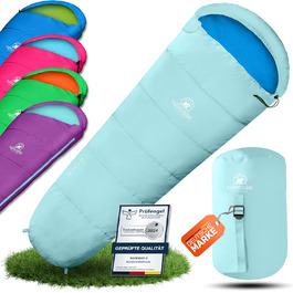 Дитячий спальний мішок для кемпінгу Lila/Türkis (Aqua Splash) | 100% бавовна, легкий та теплий | Розмір до 145 см, 1200г