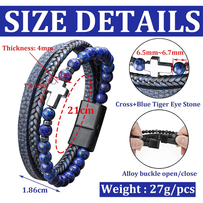 Чоловічий шкіряний браслет з хрестом, розарій, чорний/коричневий, аксесуар для чоловіків та хлопців