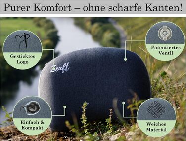 Zenft Travel Pillow – Outdoor Cushion, Travel Pillow, extra soft, Inflatable Head Pillow – Cushion for Camping Equipment, Backpacking, Car, Train, Picnic, Beach – Optimal for Vacation and Travel