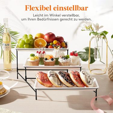 Lifewit 3-Tier Etagere with 30 x 17 cm Plastic Serving Plates, 3-Level Serving Tray Serving Platter with Folding Black Metal Shelf, Buffet Party Accessories for Vegetables/Fruit/Cookies/Cake