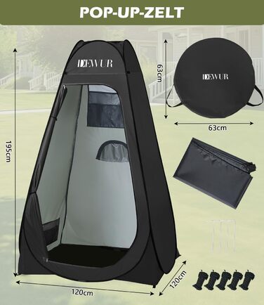 Намет для туалету Dewur для кемпінгу з UV 50+ захистом, душовий намет, Pop-Up переодягальня, мобільний туалет для відпочинку на природі, пляжі та кемпінгу, з сумкою, зелений (чорний)