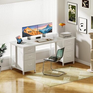 Комп'ютерний стіл Coleshome з 6 шухлядами 160x52 см, білий для дому та офісу