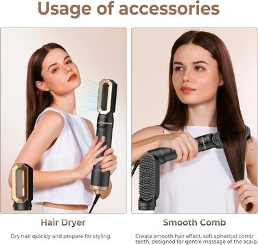 Набір для укладки волосся Pro Hairstyler 6 в 1: фен-щітка, стайлер, іонізація, 1000W, чорно-золотий