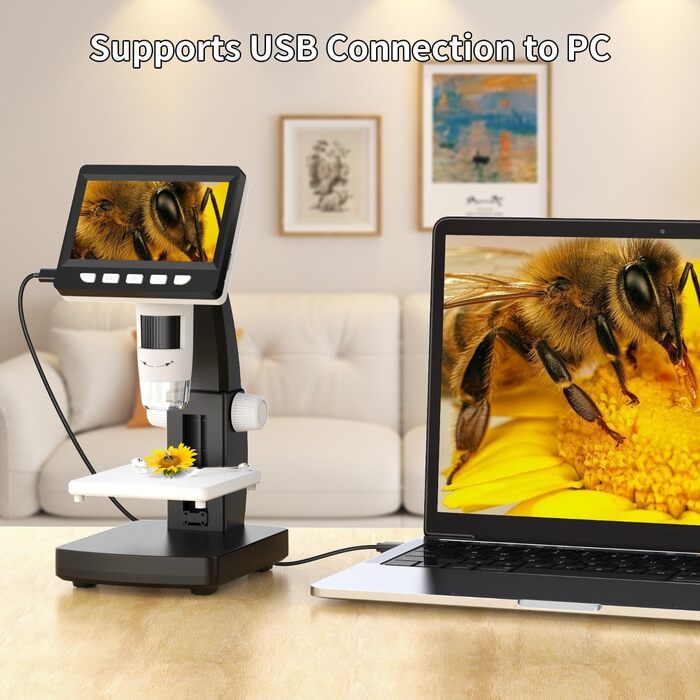 Цифровий мікроскоп AOPICK з LCD екраном, роздільна здатність 50X-500X, 4.3-дюймовий 1080P USB мікроскоп з 8 регульованими LED-лампами, для ПК, дорослих/дітей, сумісний з MacOS Windows (темно-сірий)