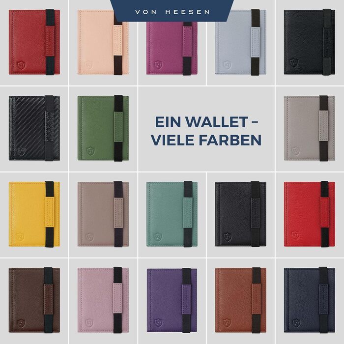 Шкіряний тонкий гаманець VON HEESEN з RFID захистом — компактний картхолдер та портмоне для чоловіків та жінок, чорний (без монетниці)