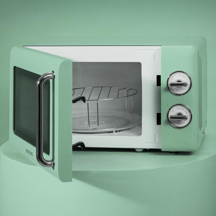 Мікрохвильова піч Cecotec Proclean 3110 Retro Green з грилем, 700 Вт, механічне керування, зелений колір, таймер до 30 хв, функція розморожування, сталеве покриття
