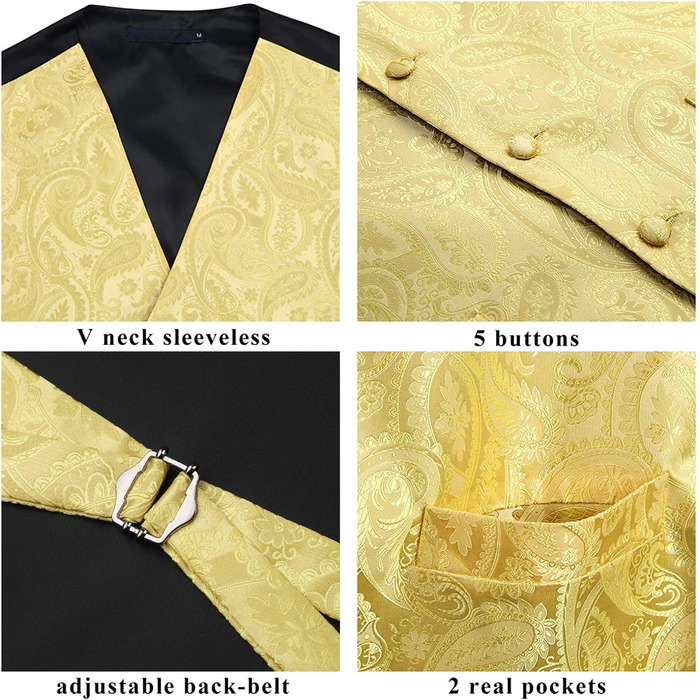 Жовтий жилет для костюма Enlision з паєтками Paisley, краватка та нагрудна хустинка - комплект для весілля та свят