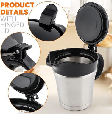 Double-walled stainless steel gravy boat with hinged lid, 500 ml sauce dish for serving sauces or cream (Size: 500 ml)