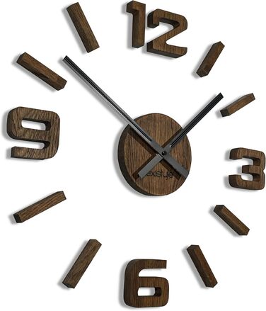 FLEXISTYLE 3D Wall Clocks DIY Oak Large 50-75CM (19MM Thick!) for Office Living Room Bedroom Decor, z54g eco75 d-1-x (Brown, Oak)