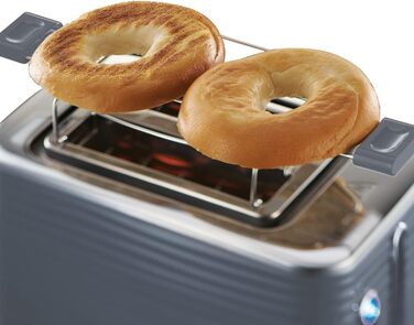 Russell Hobbs Toaster [for 2 slices] Inspire Grey with high-quality glossy finish (extra wide toast slots, including bagel attachment, 6 browning levels + defrost & reheat function) 24373-56