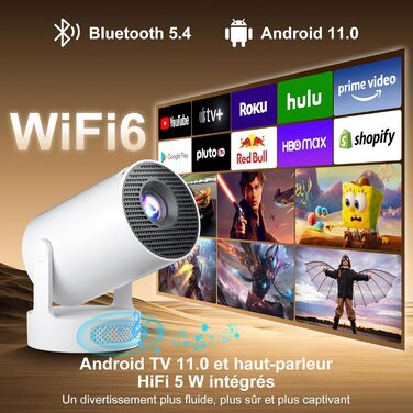 Міні проєктор Salange Mini Beamer 2026,8K з Android, WiFi 6, Bluetooth 5.4, Auto Keystone, портативний, для дому та на вулицю, 270° обертання, білий (Sala300ultra)