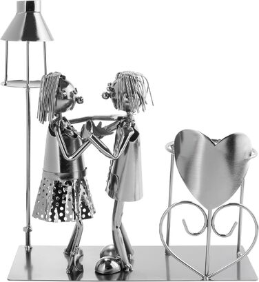 BRUBAKER Wine Bottle Holder, Loving Couple with Lantern for Tealight - Metal Sculpture Bottle Stand - 26.5 cm - Wine Gift for Couples, Pair Gift - with Greeting Card