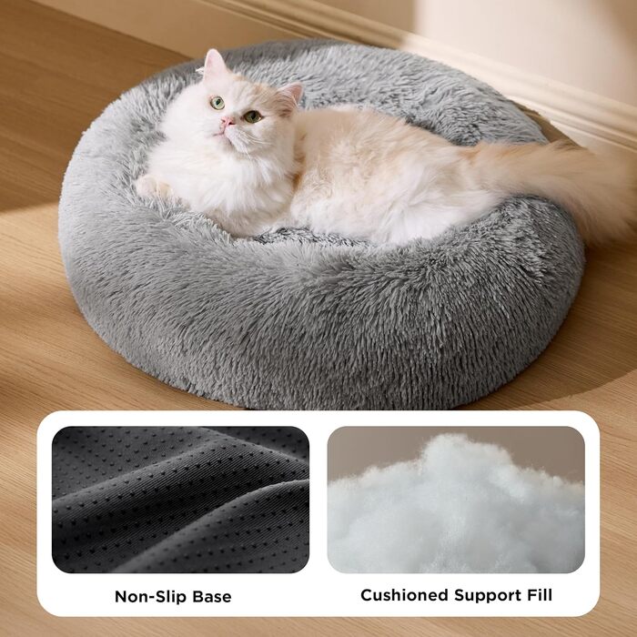 Кругле ліжко для котів та собак BEDSURE, діаметр 50 см, плюшеве, зручне, м'яке, для маленьких та середніх порід