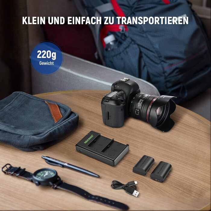 Запасний акумулятор Neewer N для Canon EOS 7D Mark II та інші моделі, 2 шт. 2000mAh, комплект з зарядним пристроєм (LP-E6NH)
