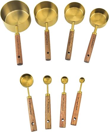 8-Piece Stainless Steel Measuring Cups and Measuring Spoons Set, Cup Measuring Cups Set, Measuring Spoons in Grams, Measuring Cups and Measuring Spoons, 4 Measuring Cups and 4 Spoons (Gold)