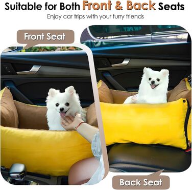 Small & Medium Dog Car Seat - Portable Pet Carrier with Extendable Bed, Washable Travel Dog Bed with Storage Pockets & Safety Belt - Green
