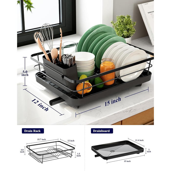 Dish Drying Rack, Space-Saving Dish Rack, Dish Organizer for Countertop, Durable Kitchen Drying Rack Made of Stainless Steel with Cutlery Holder, Dish Drying Stand