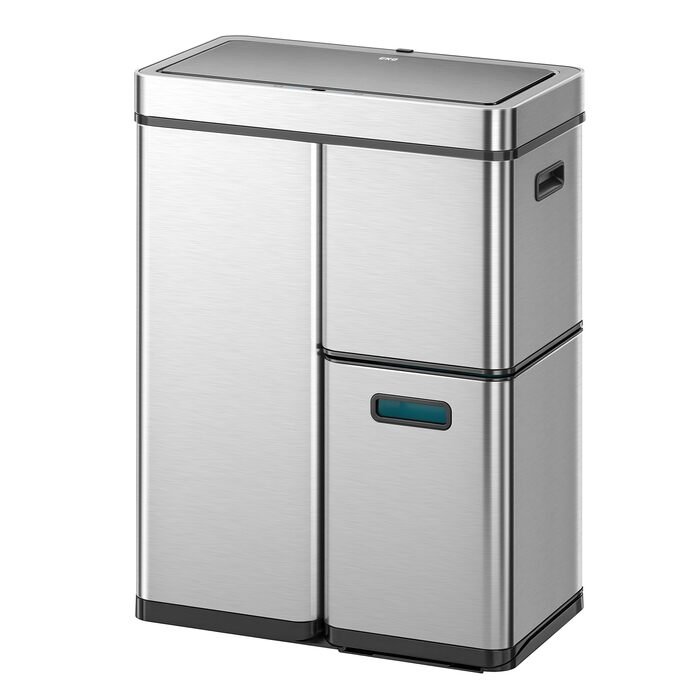 Сортувальний контейнер для сміття EKO Mirage Plus 60л, нержавіюча сталь, сенсорний, 3 відділення (15л + 15л + 30л), пластикові відра