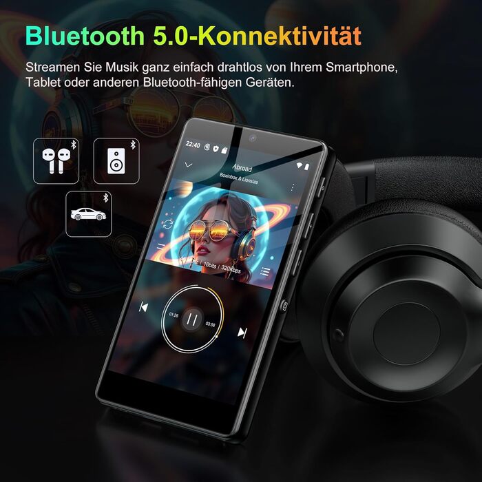 MP3 плеєр 96GB з Bluetooth, WiFi, Android 13, камерою та гучномовцем. Плеєр MP4 для Spotify, Kids, Audible, Amazon Music, Play Store - Чорний