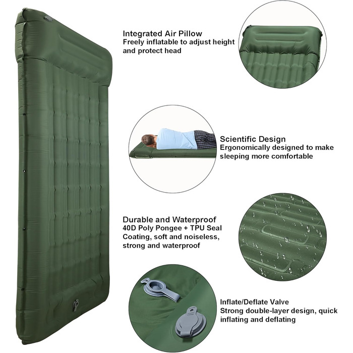 Каремат для кемпінгу Techshare самонадувний, потовщений, з насосом. Підходить для туризму, відпочинку на природі та кемпінгу