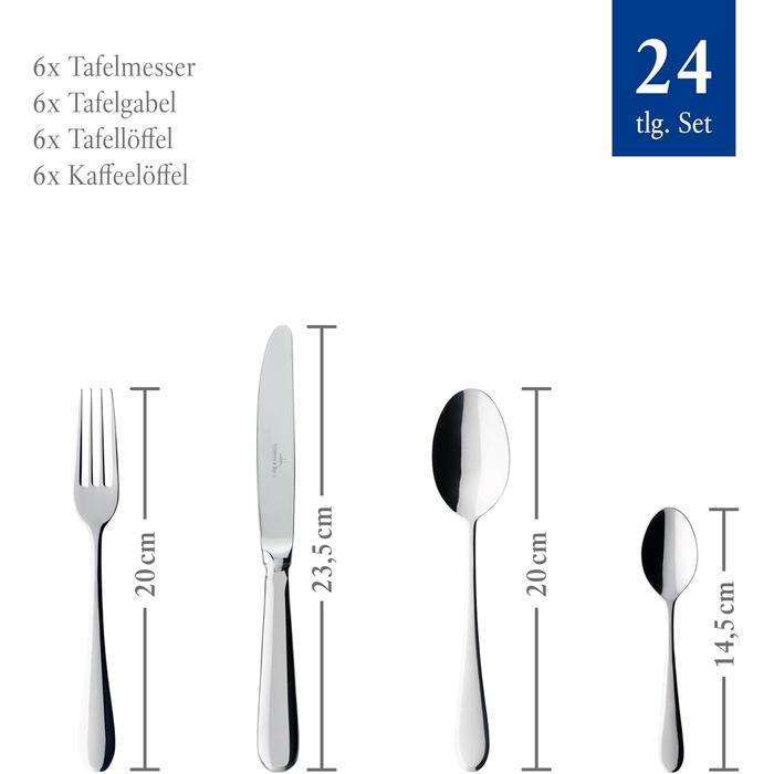 Villeroy & Boch – Oscar Tableware Set, 24 pieces, 6 people, Dishwasher-safe, Stainless Steel, Cutlery Set, Dinner Cutlery, Knife Fork Spoon Set, Cutlery Set, Stainless Steel Cutlery, Stainless Steel