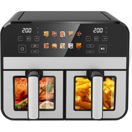 Фритюрниця повітряна KAITOL Dual Zone 10L, 2400W з подвійними зонами, 10 програм, цифровим дисплеєм, антипригарним покриттям, функціями розморожування та випікання, чорного кольору