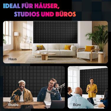 Акустичний поролон Fstop Labs, самоклеючий звукопоглинаючий панельний набір (12 шт), 30x30x3 см, щільність 35 кг/м³, 3D піна для звукоізоляції стін у студію, офіс та кімнату