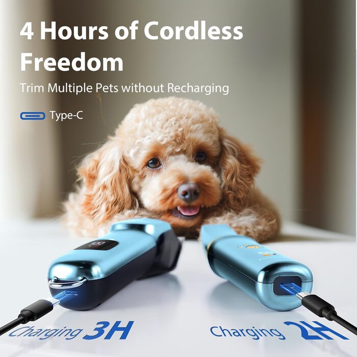 Набір для стрижки собак 3-в-1: машинка, триммер для лап, тиха робота, для густого шерсті, синій