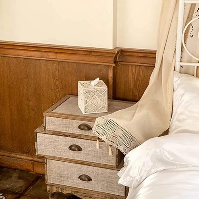 XIAOJUN Tissue Box, Blanket, Boho, Square, Paper, with Pearl Clasp, Macrame, Napkins, Tissues, Organizer for Home