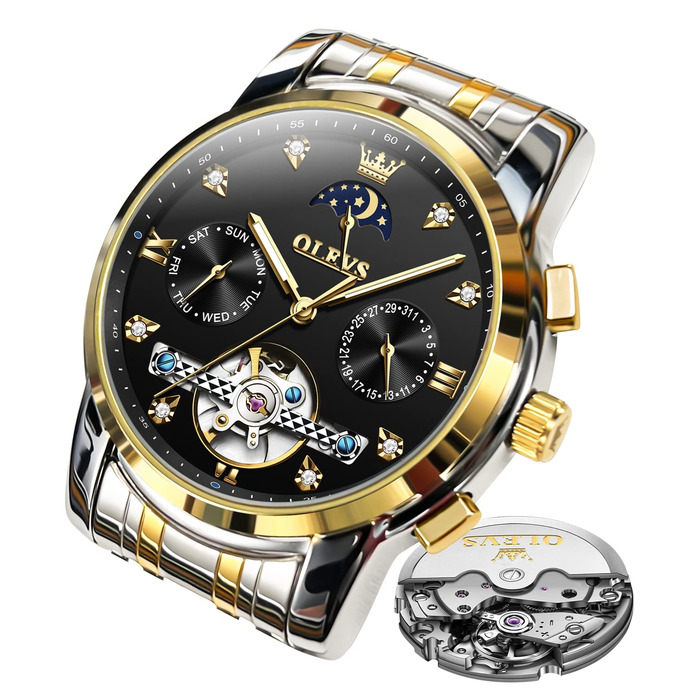 Чоловічий годинник OLEVS Chronograph: водонепроникний, кварцовий, зі сталевим корпусом та підсвіткою циферблата (6678, чорний/золотий/сріблястий)