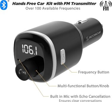 Універсальний Bluetooth-адаптер Scosche для авто з FM-трансмітером, гучним зв'язком і подвійним USB, чорний