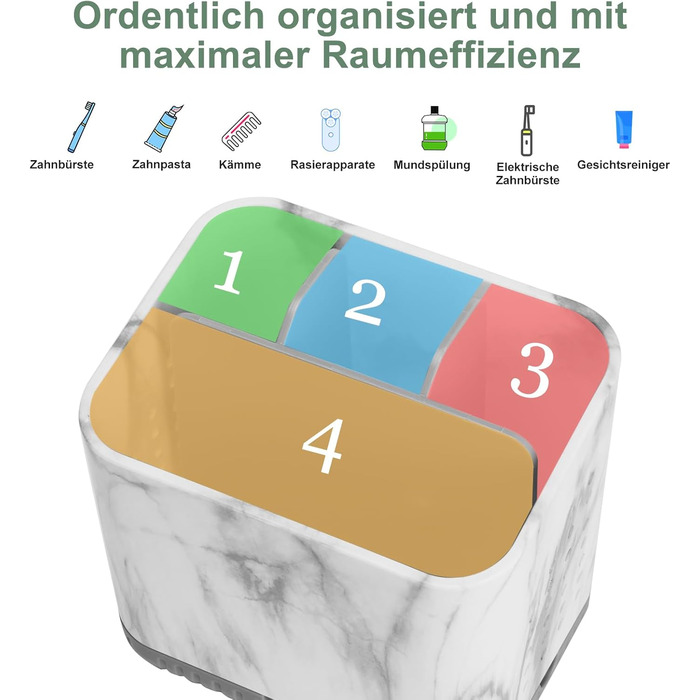 Тримач для зубних щіток електричної, з дренажними отворами, з імітацією текстури дерева, органайзер для зубних щіток на 4 щітки, легкий у чищенні, для ванної кімнати (сірий мармур, середній)